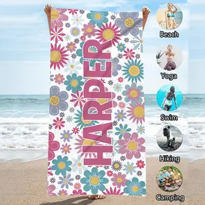 1pc Microfiber Beach Towel, Personalized Name Floral Print Beach Towel, Swimming Sports Bath Towel Beach Towel