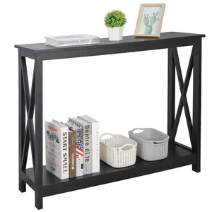 Zeny 2-Tier Narrow Console Table Modern Entryway Sofa Table for Bedroom Living Room Black MDF Double-X Design 39.4" L x 11.8" W x 31.6" H