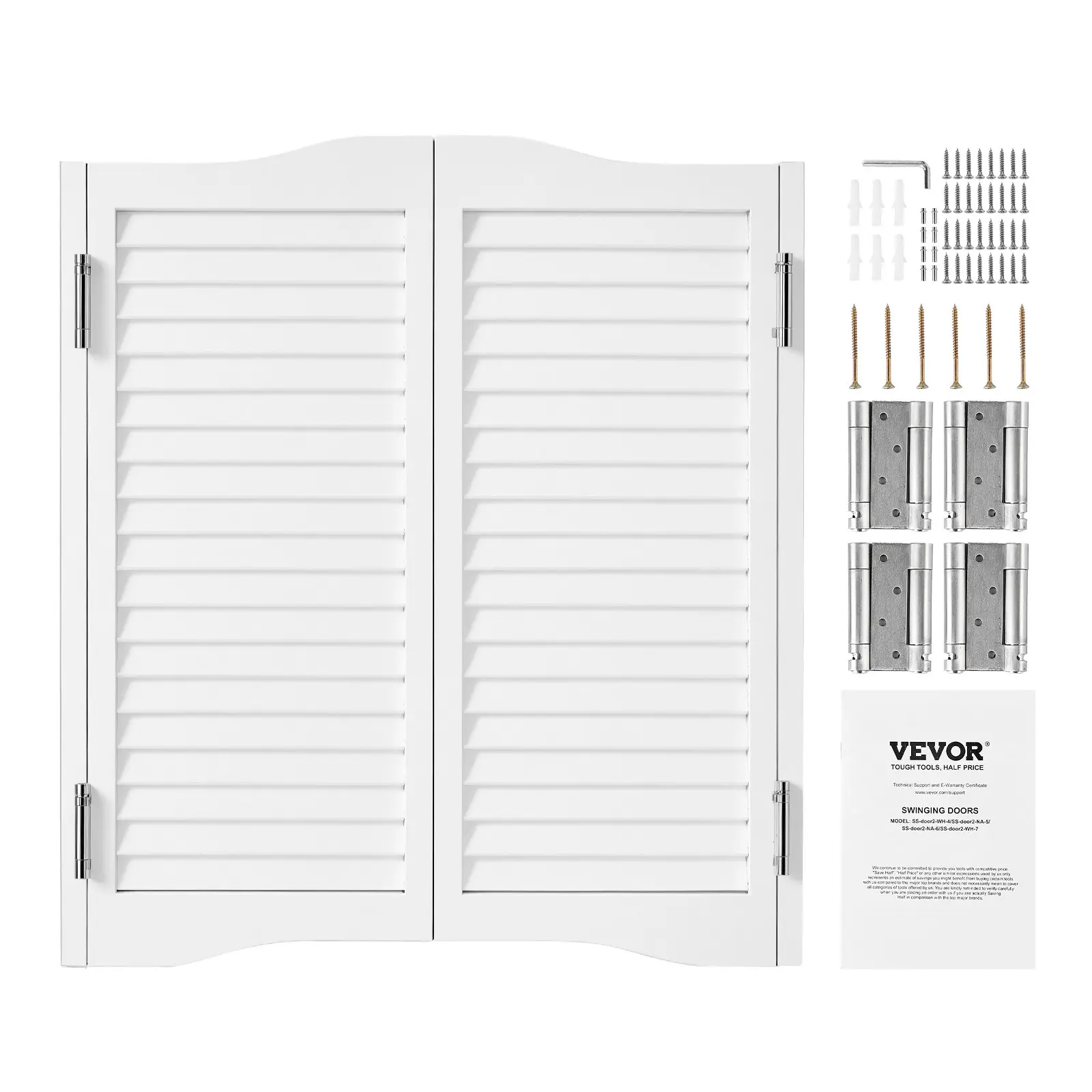 VEVOR Double Doors, 36"W x 36"H Arched Top Interior Swinging Cafe Doors, High-Quality Pine Wood, Lightweight & Easy to Open, Complete Accessories Kit with Hinges, Easy to Install, for Kitchen & Bar, White