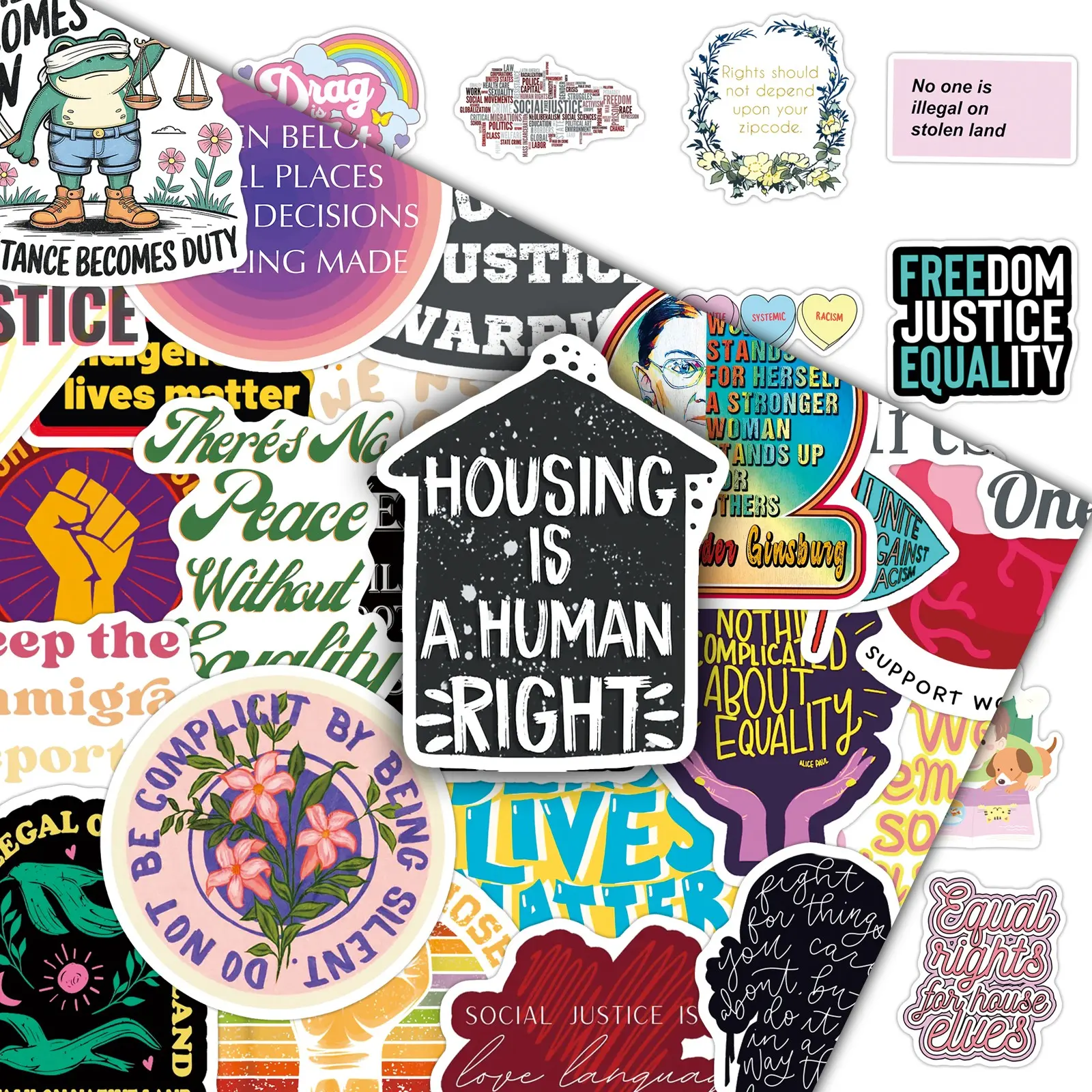 50-Piece Social Justice Sticker Pack - Inspiring Activism Decals for Laptops, Water Bottles & DIY Crafts Self Adhesive Stickers, Sticker Set