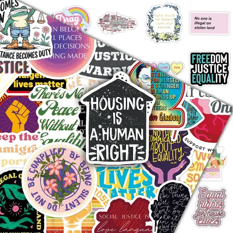 50-Piece Social Justice Sticker Pack - Inspiring Activism Decals for Laptops, Water Bottles & DIY Crafts Self Adhesive Stickers, Sticker Set