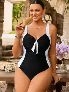 Women's Plus Size One-Piece Swimsuit, Colorblock Design, Comfortable Fashion, Perfect for Beach and Swimming, Swimwear Bathing Suits