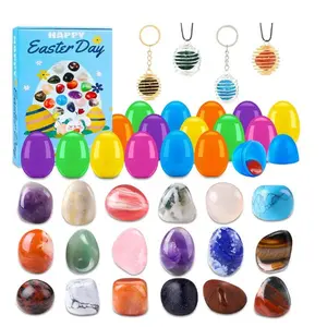 18-Pack Gemstone Prefilled Easter Eggs – Natural Crystals & Mineral Rocks with Necklace & Keychain, Easter Basket Stuffers, Party Favors, Egg Hunt Gifts for Kids