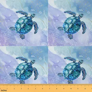 Sea Turtle Fabric by The Yard,1 Yard,Purple Coastal Print Decorative Waterproof Fabric,Ocean Animal Upholstery Fabric,Summer DIY Reupholstery Fabric