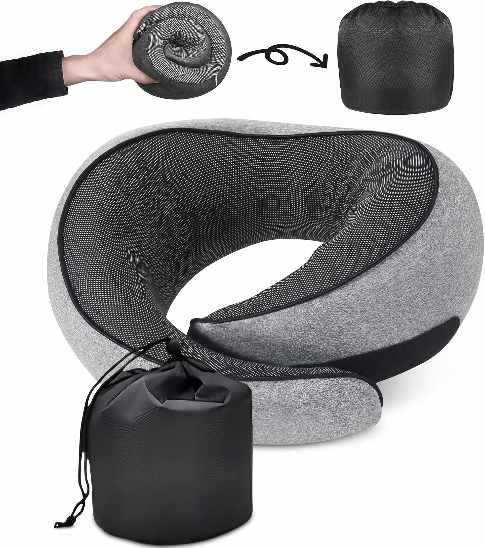 Travel Neck Pillow, Breathable Comfortable Memory Foam Neck Pillow, Travel Nap Pillow with Storage Bag, Valentine's Day Gift, Supportive Memory Foam