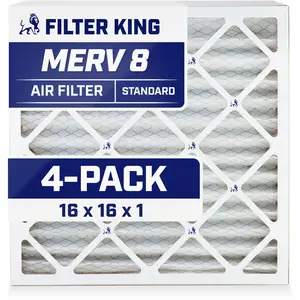 Filter King 16x16x1 Air Filter | 4-PACK | MERV 8 HVAC Pleated A/C Furnace Filters | MADE IN USA | Actual Size: 15.5 x 15.5 x .75"