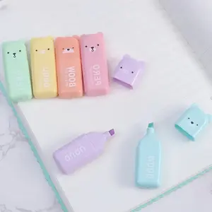QUQU Cute Mini Bear Highlighter Set - 4 Macaron Colors with Oblique Tip for Kids School Writing Tools - Adorable Bear Design Compact Portable Stationery