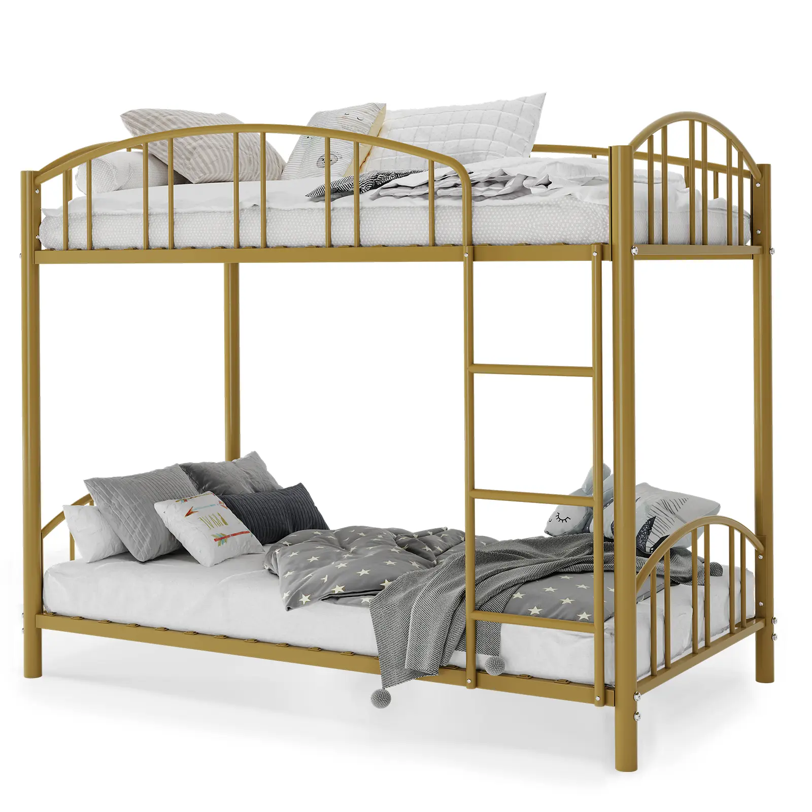 【GARVEE】Heavy Duty Twin Over Twin Metal Bunk Bed - Arched Guardrails, Sturdy Steel Frame, Secure Ladder, Space-Saving & Noise-Free, Ideal for Kids’ Bedroom - Matte Black or Gray or Pink