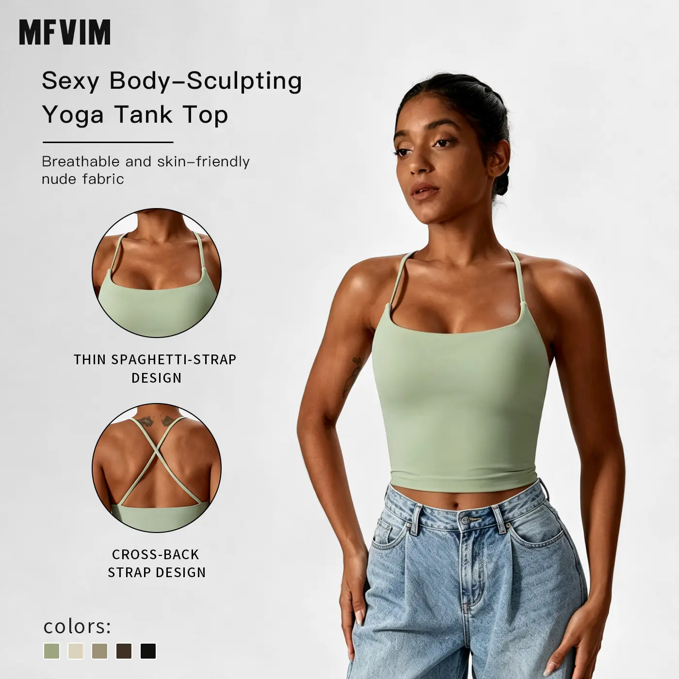 MFVIM Women's Cross-Back Workout Tank Top, Cropped Nude Feel Camisole with Padded Bra for Yoga, Gym, Workout Tops