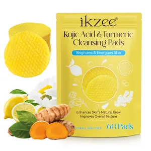 IKZEE Turmeric Cleansing Pads, Kojic Acid & Turmeric Cleansing Pads, Curcumin Turmeric Cleansing Cotton Pads, Turmeric Kojic Pads for Face (60 PCS) Skin Brightens Energizes Glow Makeup Remover Facial