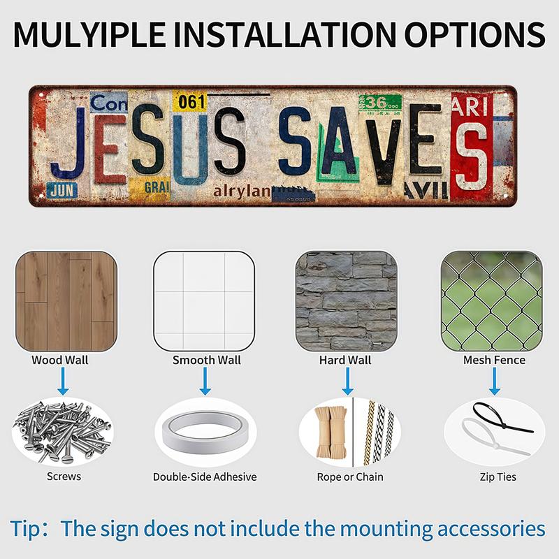 Vintage Jesus Saves Wall Decor Street Signs Metal Tin Signs for Home Living Room Man Cave Bedroom Bar Garage Cafe Pub Office Store Club Gift 4*16 INCH Rust-Resistant Aluminum Plaque