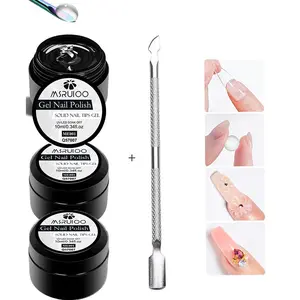 4pcs/set 3 in 1 Transparent Solid Nail Gel Kit with Gel Nail Tips, Steel Push, Press on Nail Glue Strong Adhesive Solid Rhinestone Glue Gel for Salon Art DIY at Home, Need UV Light Cured, 10ML Each Box, Nail Extension Kit, Nail Art Kits