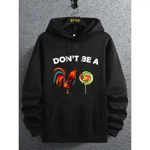 Men's Cartoon Rooster Print Drawstring Pocket Hoodie, Essentials Hoodie, Back To School Outfits, Regular Fit Hooded Long Sleeve Pullover, Hoodies for Men, Drippy Outfits, Going Out Outfit