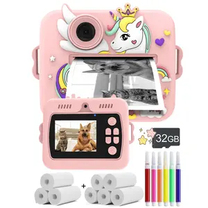 Kids Cartoon Instant Print Camera (Unicorn/Dinosaur), 1080 P H D Video Shooting,3 Print Paper Rolls, Portable Travel-Friendly Design, Pink/Purple Unicorn & Green Dinosaur Choices, Gift for Boys Girls