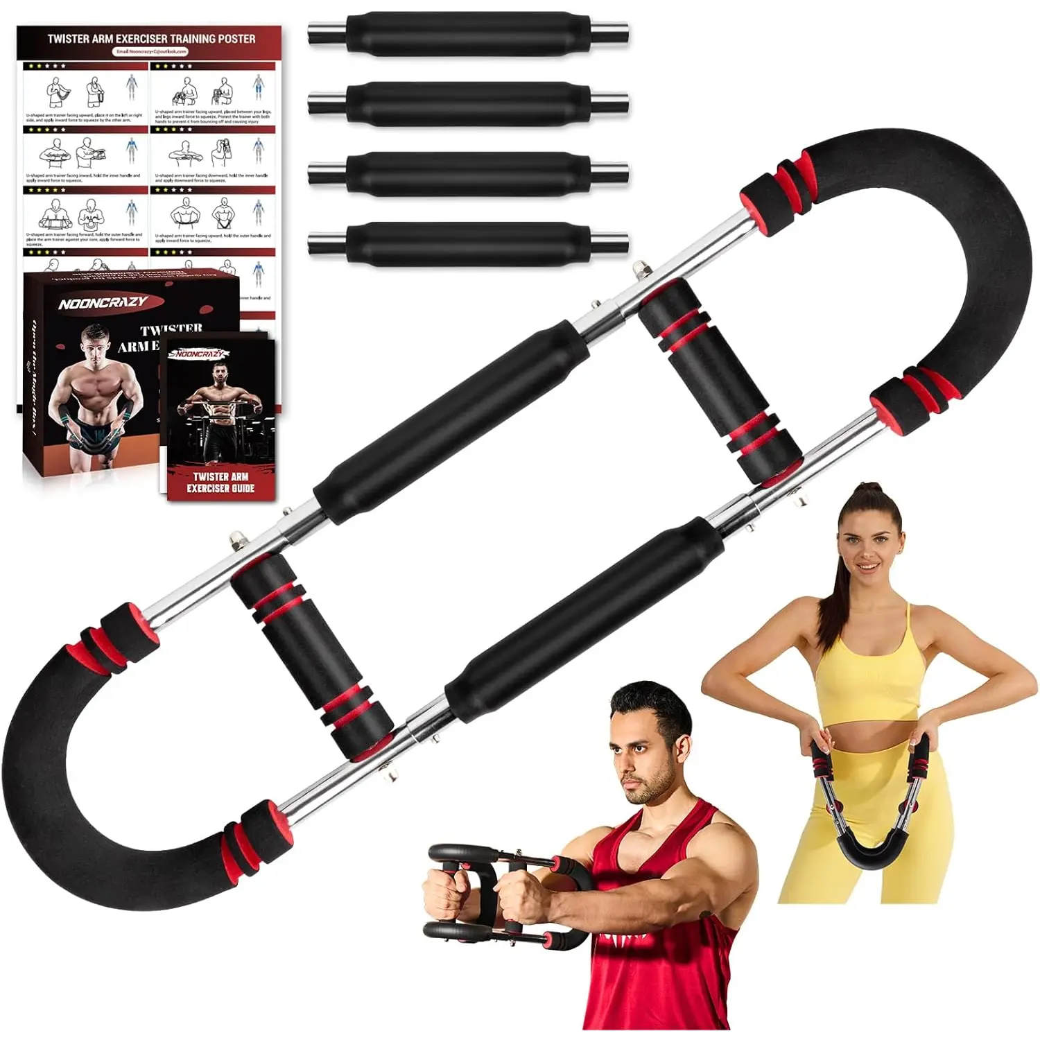 Twister Arm Trainer, 30-120 Lbs Adjustable Twister Arm Chest Exerciser with 4 Spring & Poster for Men & Women, Detachable Power Twister Home Fitness Equipment for Enhancing Upper Body Muscle