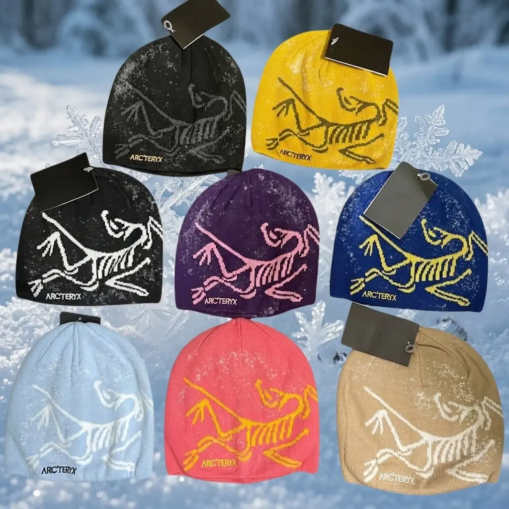Arc'teryx Bird Skull Beanie Knit Winter Hat Warm Stretch Unisex Outdoor Hiking Ski Snowboard Streetwear Casual Fashion Cap Black Gray