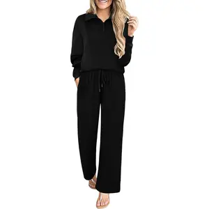 Angerella 2 Piece Sets for Women Sweatsuit Casual Tracksuit Long Sleeve Half Zip Sweatshirt Wide Leg Pants 2025 Lounge Outfits
