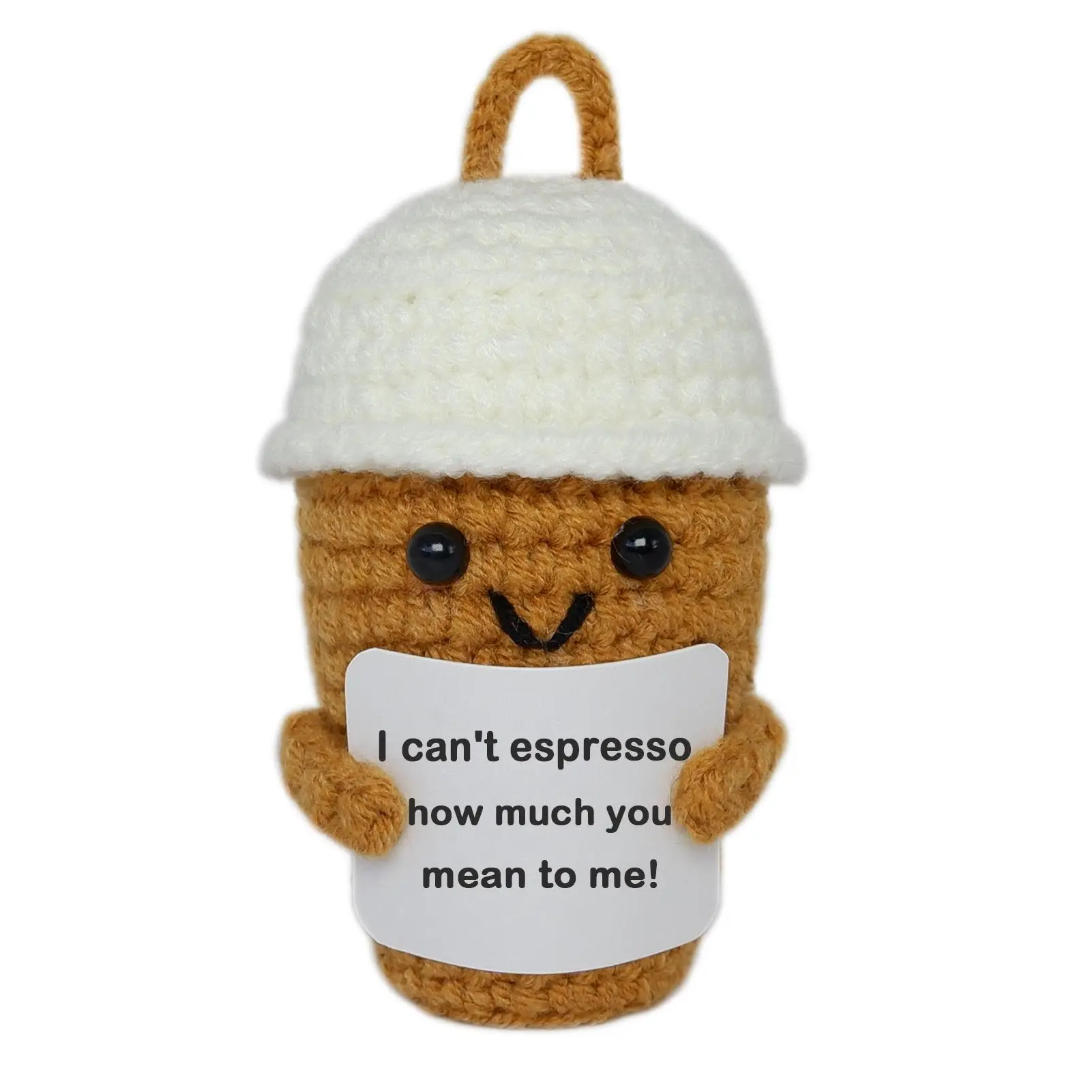Emotional Support Crochet Coffee Cup Ornament, Cute Creative Handwoven Craft, Positive Energy Gift for Home Decor, Birthday, Decoration