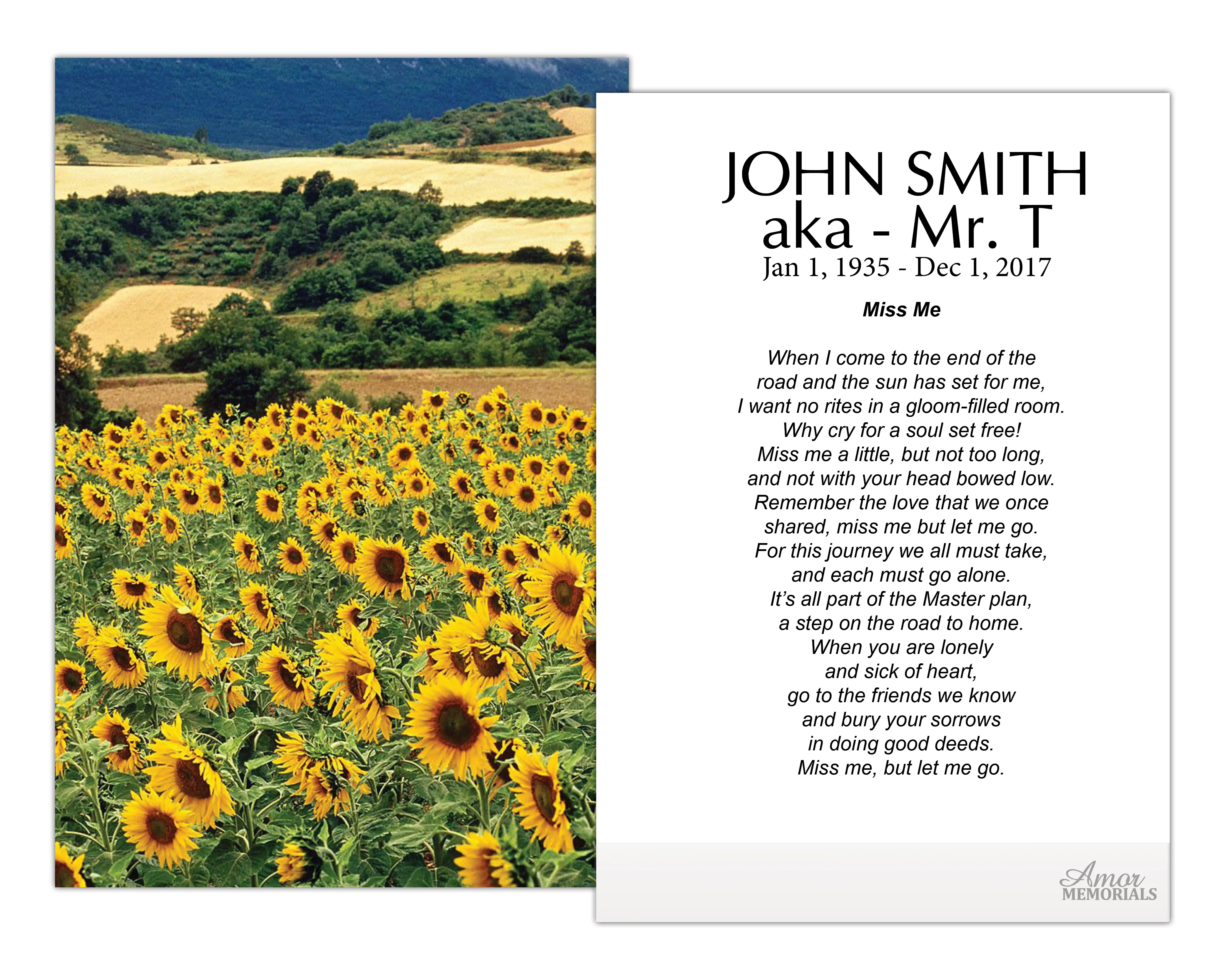 Personalized Memorial Prayer Cards FPC1011EN 2.5" x 4.25" High-Quality Satin Card Stock Optional Lamination for Wake Services Customizable with Name and Optional Lamination for Durability