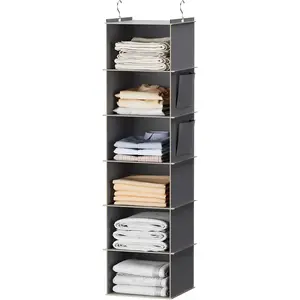 Hanging Closet Organizer and Storage, 6-Shelf Closet Hanging Storage Shelves, Grey