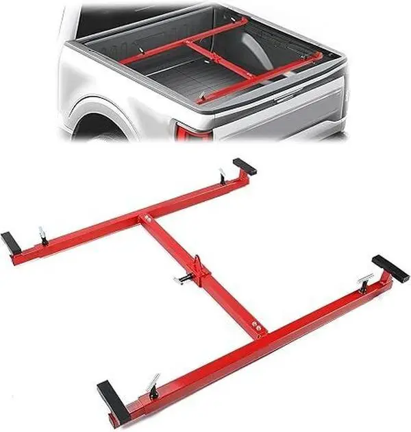 Universal Adjustable Red Steel Texture Metal-Coated Truck Lifter Box for Pickup Trucks - 1 Set, 800LB Capacity, Adjustable Hooks, Installation Accessories Included, Reduces Accident Probability, Tools and Gadgets for Bed Lifting
