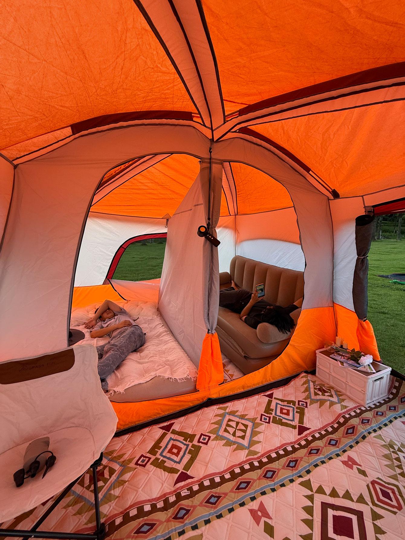【Family Camping Tent】10-12 Person Extra Large Waterproof Easy Setup Oxford Straight Wall 2 Rooms Mesh Windows 3 Doors for Summer Camping Hiking Glamping Friends & Family Gatherings Camping Essentials National Park Week Labor Day Gift