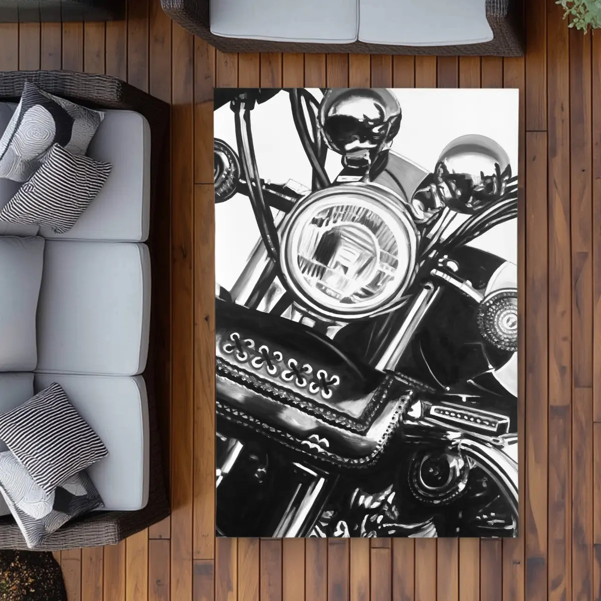 360 stand 4x6 ft. Rectangle Area Rug, Durable Weatherproof Motorcycle-Imagery Print, Hyperrealist Outdoor Home Decor for Outdoor Space, Garden Decoration Rug, Home Decor Rugs