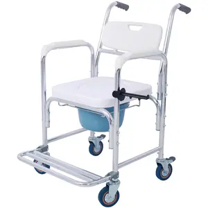 Donext 4-in-1 Shower Chair with Wheels, Waterproof Rolling Transport Chair, Detachable Bucket, Armrests, for Seniors & Disabled, 350lbs Capacity, White, Modern & Accessible Design, Easy Mobility, Safety & Convenience