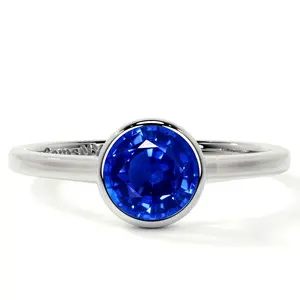 Bezel Set Round Blue Sapphire Solitaire Ring (0.65cts.)- RBS002-5X5-AAAA