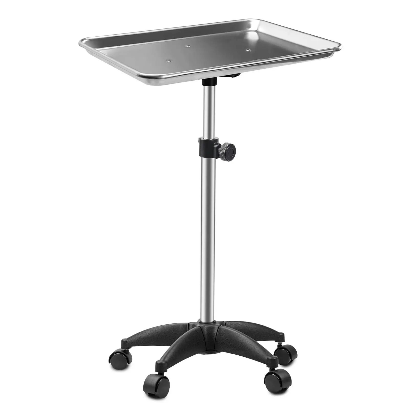 Stainless Steel Floor Rolling Barber Tray Cart - 18in × 13in, Adjustable Height Salon Trolley with Corrosion-Resistant, Durable, Noiseless Anti-Hair Wheels for Beauty Professionals, Heat-Resistant