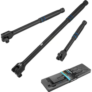 3 count Breaker Bar Set, 1/4", 3/8", 1/2" Drive, 180?Rotatable , 6", 10", 15" Length, Premium Chrome Alloy Made, Black