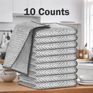 10-Pack Dish Cloths, Dry Wet Dual Use, Multi-Purpose Scratch-Resistant Wire Cloth, Reusable Kitchen Cleaning Cloth for Sink, Pots, Pans