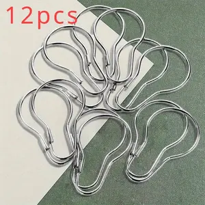 12pcs Elevate Your Bathroom Look with 12pcs Stylish Nickle Metal Shower Curtain Hooks!