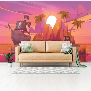 Sea Adventure Wallpaper, Nautical Wallpaper, Boy Bedroom Wallpaper, Pirate Wall Murals, Pirate Ship Theme, Removable Wallpaper