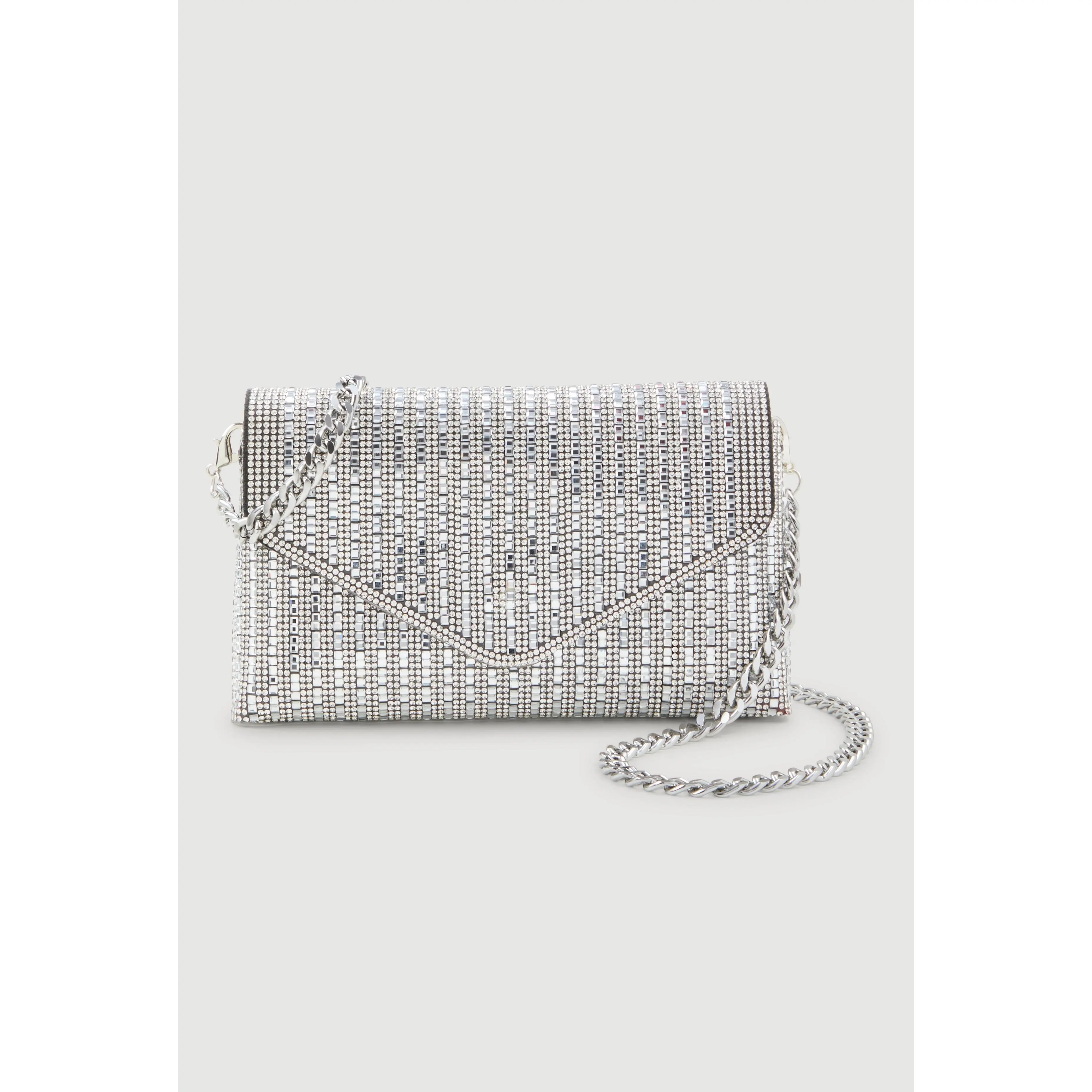 Rhinestone Envelope Clutch with Removable Strap