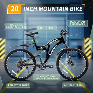 20/24 inch Kids Mountain Bike, Kids' Bicycles for Boys and Girls with Dual Full Suspension, 7-Speed Drivetrain, Dual Disc Brake, High-Carbon Steel Frame, Bike for Kids Outdoor Adventure
