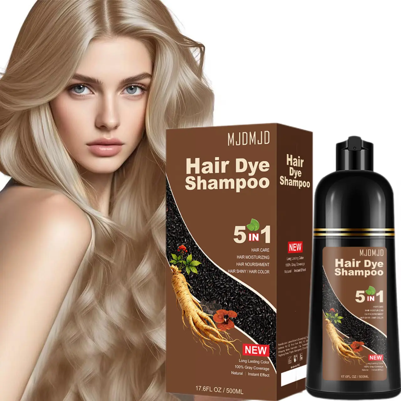 Blonde Brown Hair Dye Shampoo – 5-in-1 hair Color, Covers Gray Hair, Vibrant Color for 4 Weeks, Easy to Use, 500ml for Women & Men, Semi-Permanent