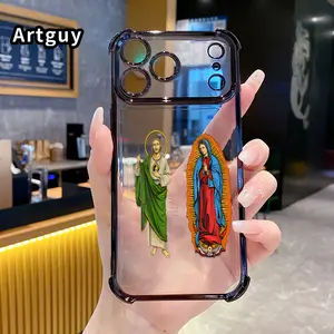 Compatible with iPhone 17 Pro Max 16 15 Plus Air 14 13 12 11 E Case Jesus and Mary Pattern Clear Protective Four Corners Air Cushion Anti-drop Shockproof Cellphone Casing