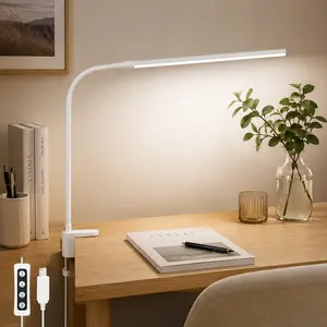 Lighting EVER Clip-On LED Desk Lamp - Dimmable Warm White, 3 Lighting Modes, 10 Brightness Levels, Flexible Gooseneck, USB-Powered Adjustable Clip Light, Color-Adjustable Bendy Reading Lamp, Home Office Bed Headboard Accessory, Color-Adjustable Desk Lamps