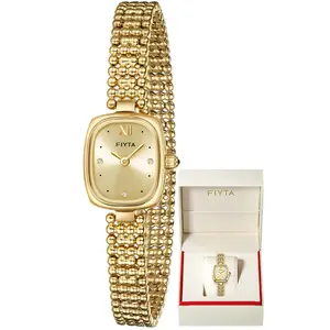 FIYTA Small Gold Watch Series Women's Watch, Rectangular Case, Adjustable Stainless Steel Bracelet, Wrapped by Stylish Gift Box, Elegant Present Watch for Women, Gold/Gold, Vintage，Womens gifts
