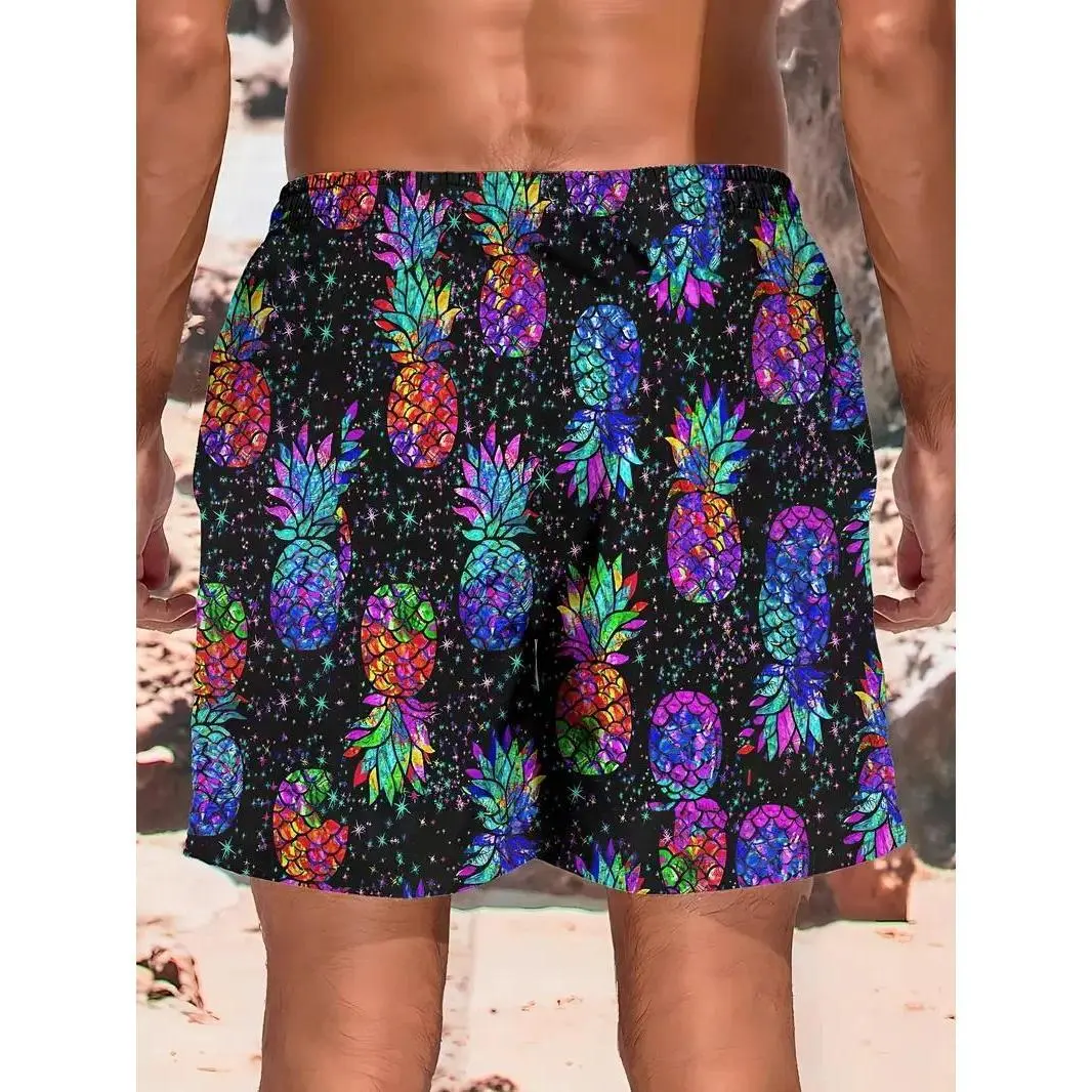 Men's Beach Shorts 3D Print Cartoon Pineapple Graphic Shorts Swim Trunks Summer New  Holiday Harajuku Hawaiian Shorts