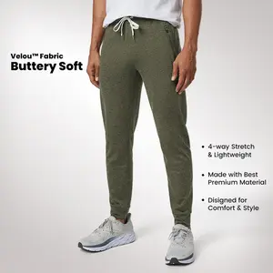 Fioboc Velou Zipper Pocket Jogger, Fleece Sweatpants with Elastic Waist, Moisture-Wicking, Breathable Athletic Tapered Pants for Workout & Running Fitness