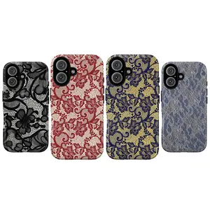 Chic Luxury Red & Black Lace Phone Case, Dark Academia Floral Lace Phone Cover for iPhone 17 16 15 14 13 12 11 Pro Max X XR XS & Galaxy S25 S24 S23 S22 S21| Romantic Goth Aesthetic Tough Case, Vintage Elegant Aesthetic Gif