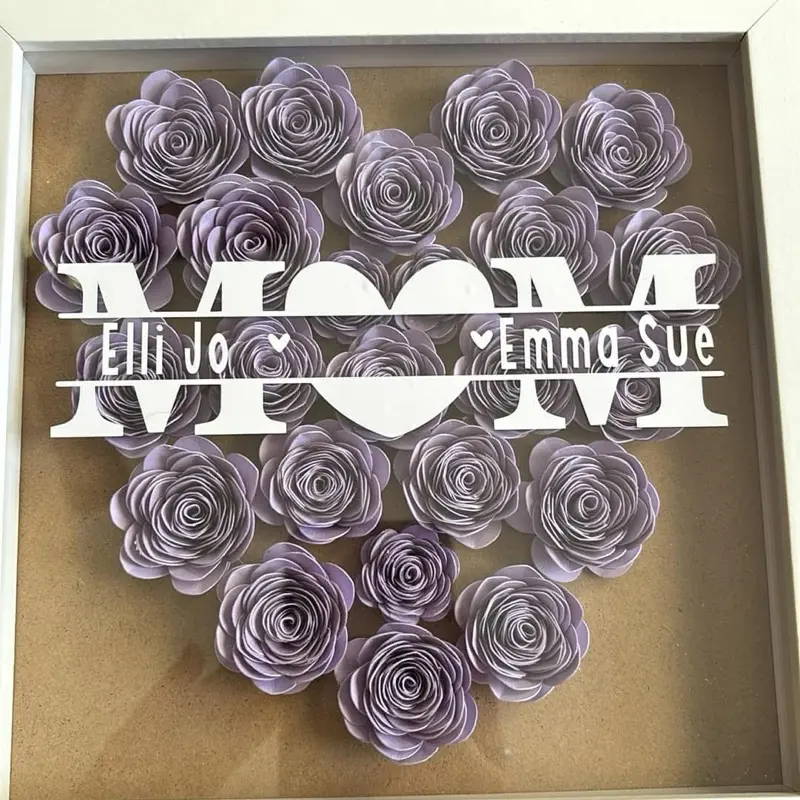 Mothers Day Shadow Box with Customization “Mom” and Colored Floral Elements