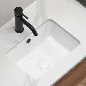 Undermount Bathroom Sink White Rectangle Porcelain Ceramic Vessel Sinks Deep Basin with Overflow Lavatory Vanity Sink Mounted Under the Counter