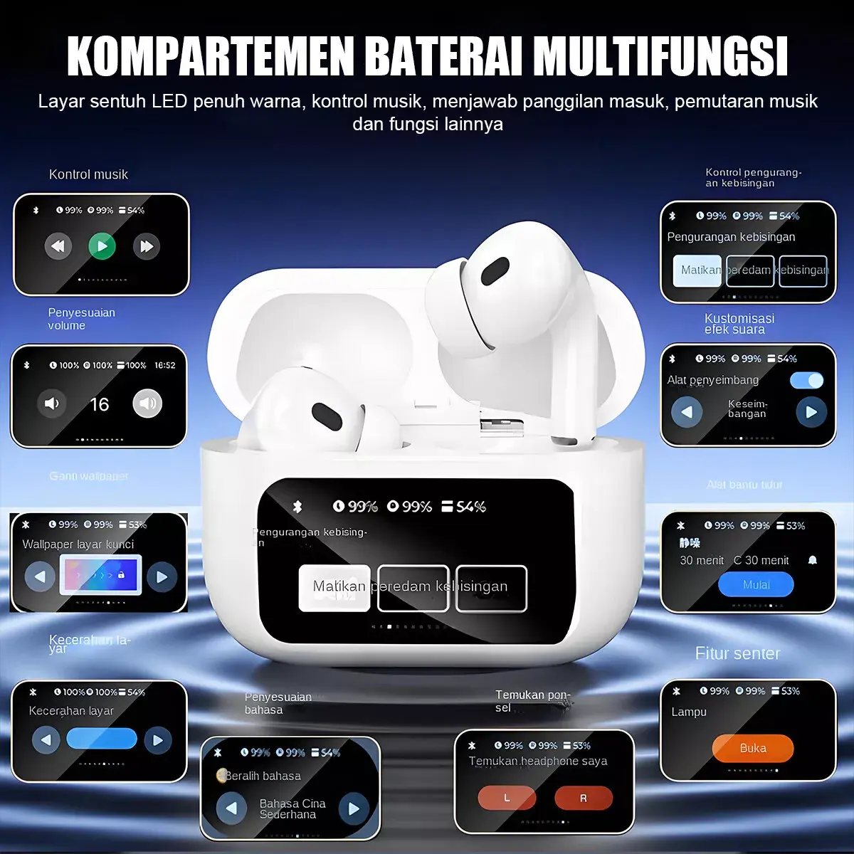 Touch Screen Wireless Earbuds, ANC Active Noise Cancelling Bluetooth 5.4 Earphones, IPX5 Waterproof Stereo Headphones with Digital Power Display