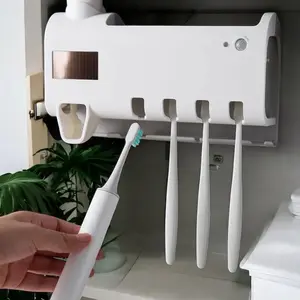UV Light Sterilizer Toothbrush Holder Cleaner & Automatic Toothpaste Dispenser