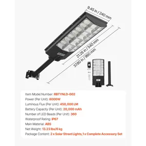 Summervibes VEVOR 8000W Solar Street Lights Outdoor, 450000LM, Commercial Parking Lot Lights Dusk to Dawn, LED Flood Security Lamp with Motion Sensor, IP67 Waterproof Outdoor Lighting, for Driveway Yard, 2 Pack