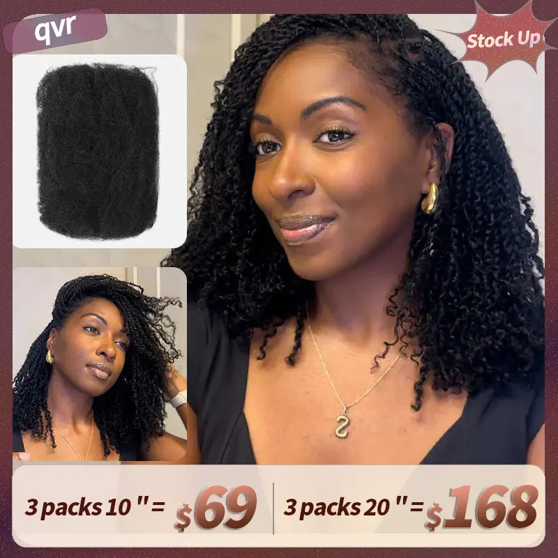 QVR Natural Black Afro kinky Bulk Hair Extensions For Braiding Dreadlock Human Hair #SummerWins #DealsForYouDays #SohoChic Campaign
