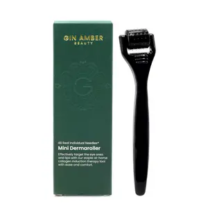 Gin Amber Beauty Mini Dermaroller 0.25mm with 48 Real Individual Needles for Dark Circles Eye Bags Crow's Feet & Lip Wrinkles - Facial Care Instrument